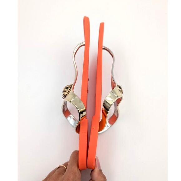 Kurt Geiger Maddison T-Bar Thong Sandals Women's Orange/Gold Size US6.5 EU37 - Picture 6 of 11